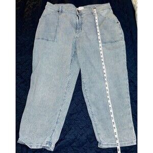 Lane Bryant Jeans Womens Size 16 Blue Striped Mid Rise Boyfriend Capris